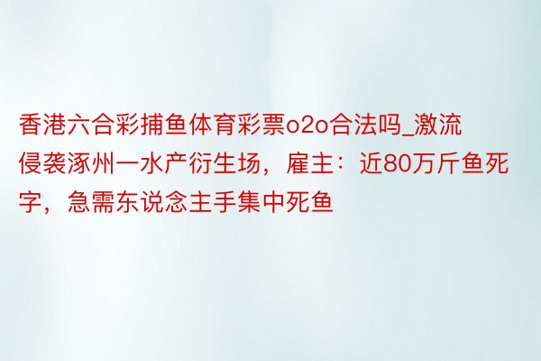 香港六合彩捕鱼体育彩票o2o合法吗_激流侵袭涿州一水产衍生场，雇主：近80万斤鱼死字，急需东说念主手集中死鱼