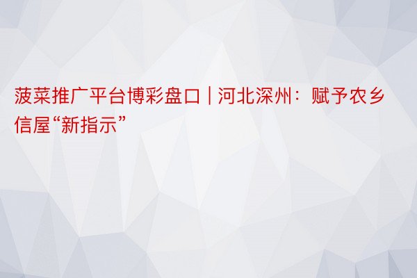 菠菜推广平台博彩盘口 | 河北深州：赋予农乡信屋“新指示”