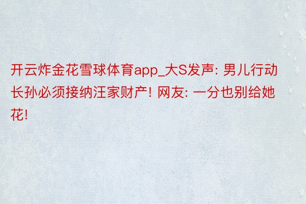 开云炸金花雪球体育app_大S发声: 男儿行动长孙必须接纳汪家财产! 网友: 一分也别给她花!