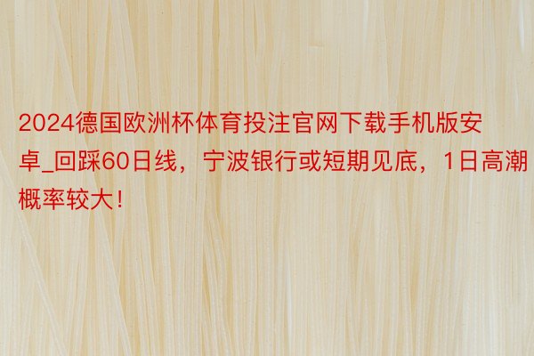 2024德国欧洲杯体育投注官网下载手机版安卓_回踩60日线，宁波银行或短期见底，1日高潮概率较大！